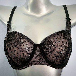 Victorias Secret Dream Angels Unlined Flocked Dot Balconet Bra Black New